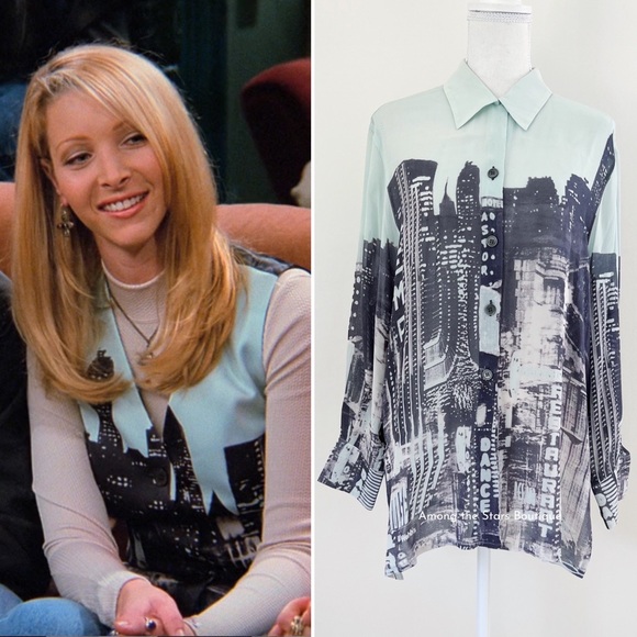 Rare 90s Vintage Cityscape Designer Blouse Alt. ASO Phoebe Buffay in Friends - Picture 4 of 12